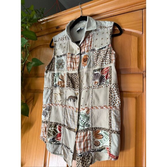 Studio Collection Animal Print Patchwork Vest – Boho Safari Style, Size Medium - Picture 4 of 13